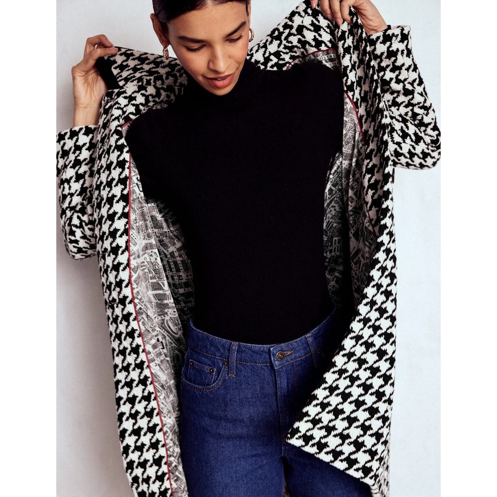 Boden Edinburgh Swing Coat Black Dogstooth Coat Black White US 20-22R New W/ Tag - Picture 3 of 10